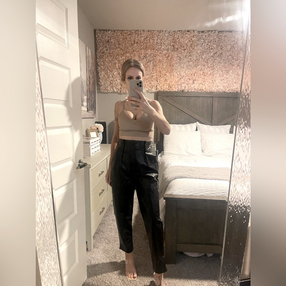 Faux leather paperbag pants